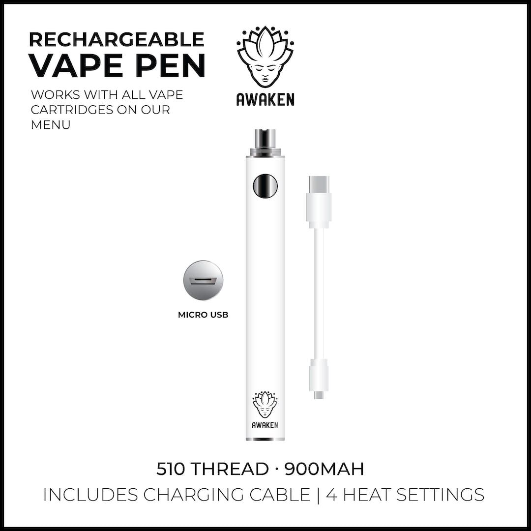 Awaken Vape Pen | Matte White | Rechargeable | 4 Heat Settings