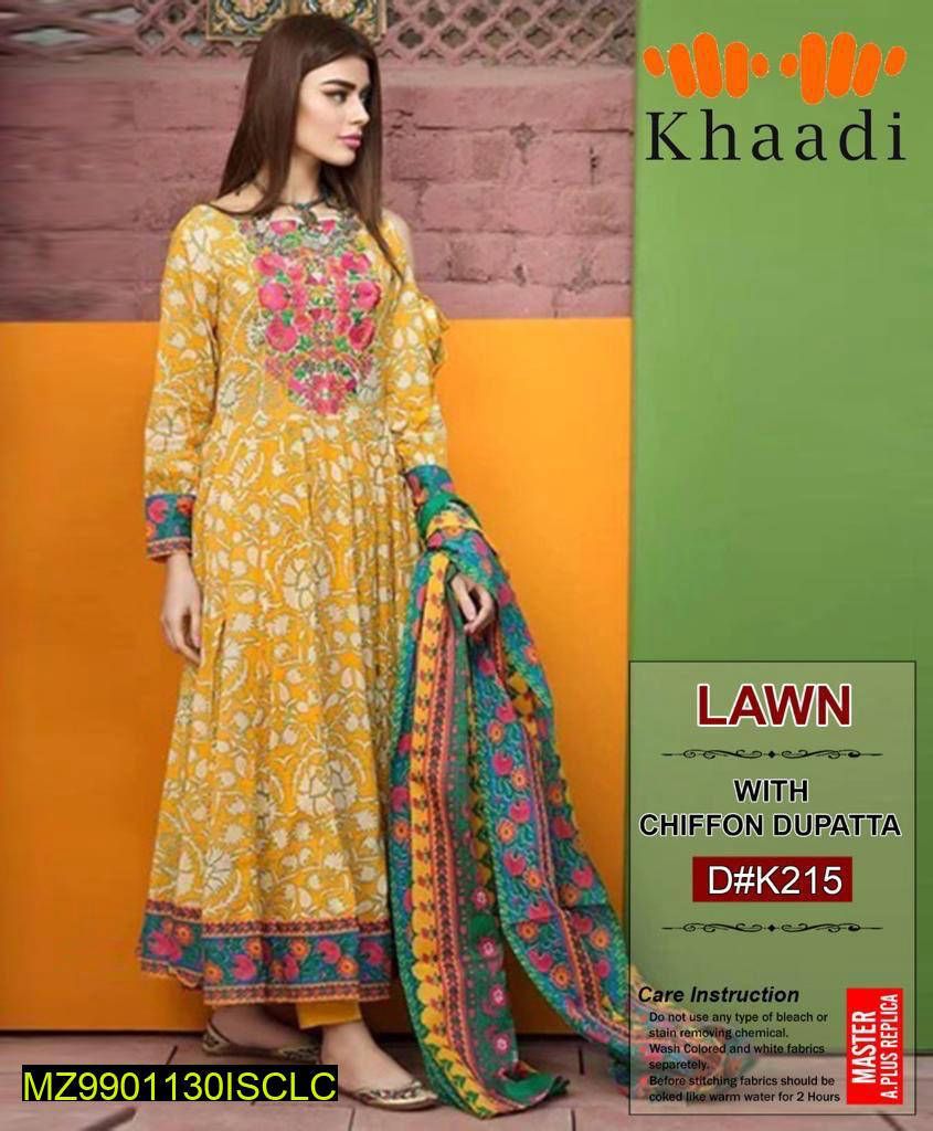 3 Pcs Embroidered Women's Unstitched Lawn Suit