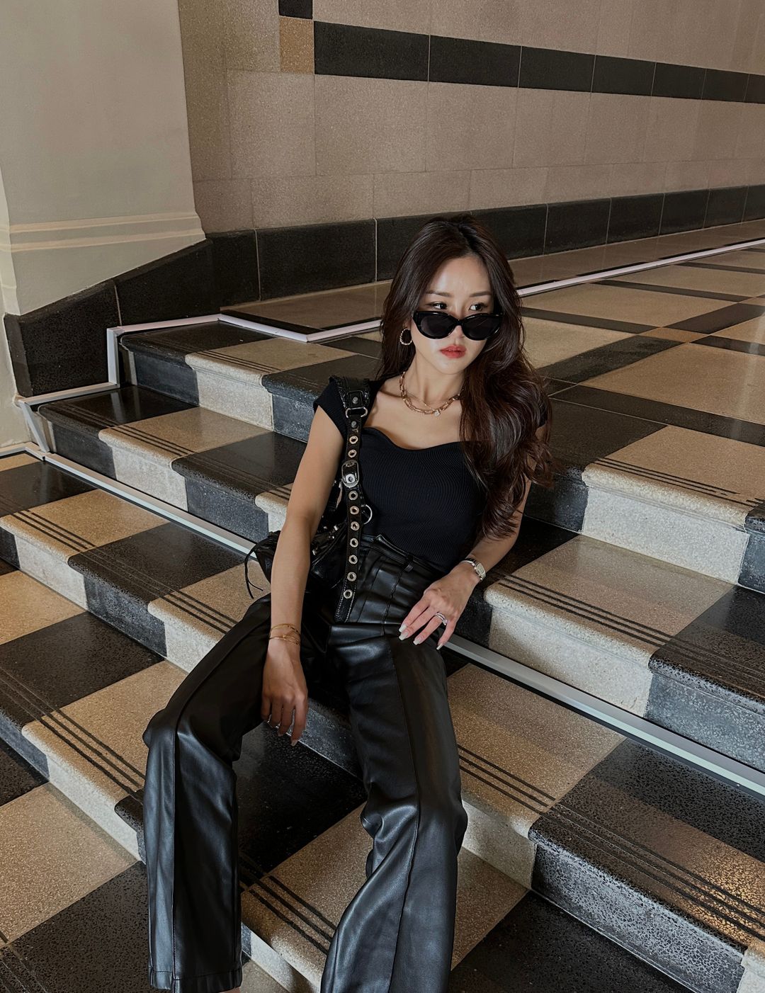 WIDE-LEG FAUX LEATHER TROUSERS