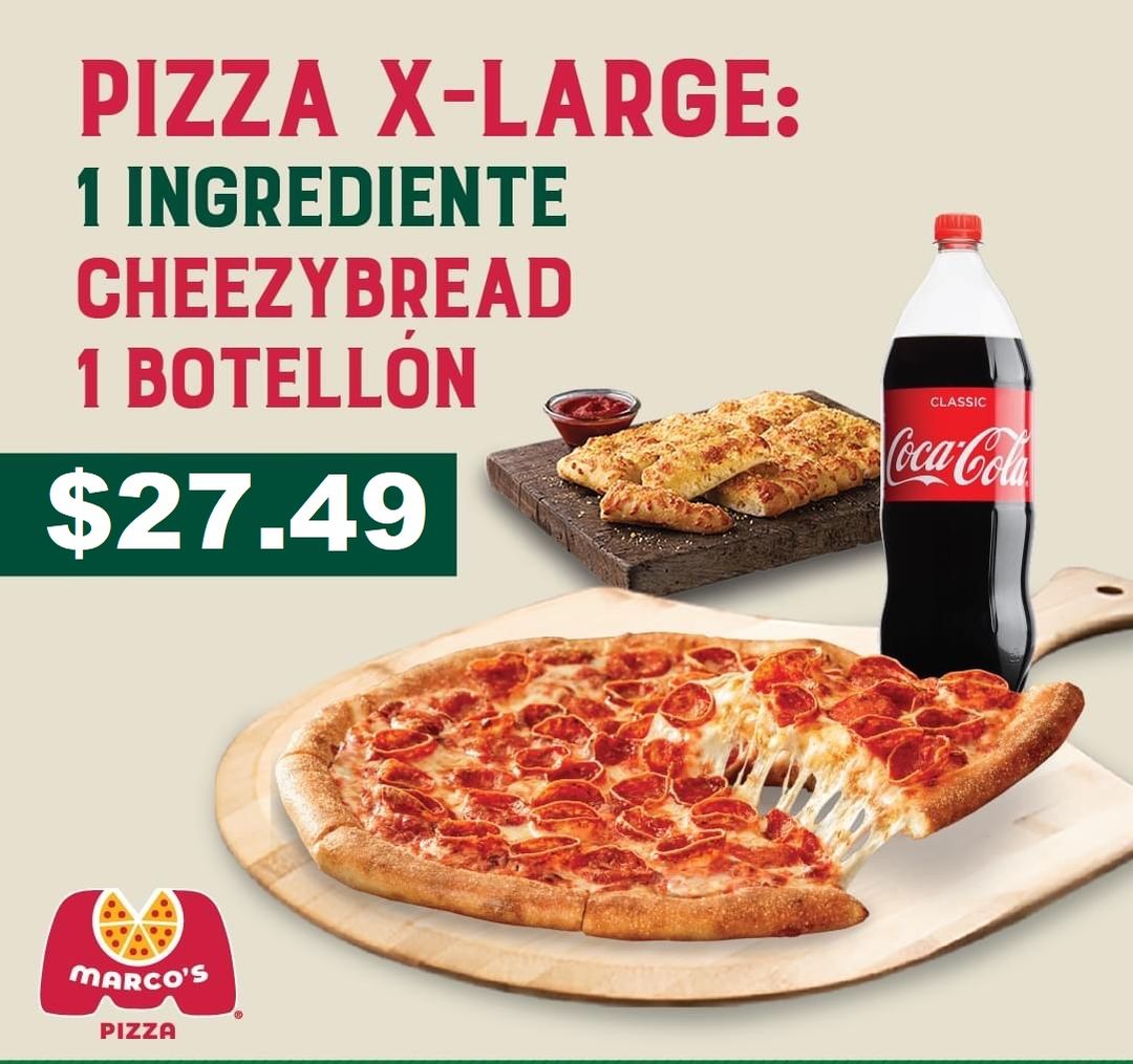 1 Pizza X-Large (12 pedazos) + 1 Ingrediente + Cheezybread + Padrino refresco