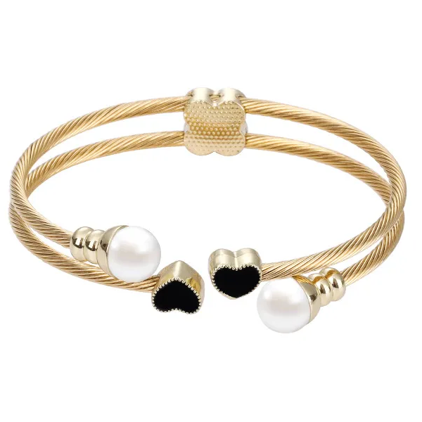 Pearl & Heart Bangle Stainless Steel  