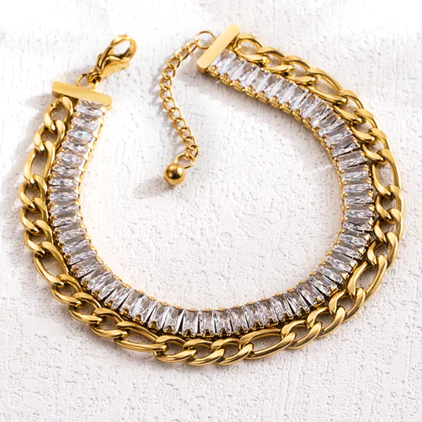 Trendy Layered Zircon Bracelet Stainless Steel 18k Gold Plated 