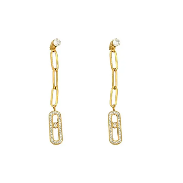 Fashionable Geometric Stainless Steel with Zircon Drop Earrings