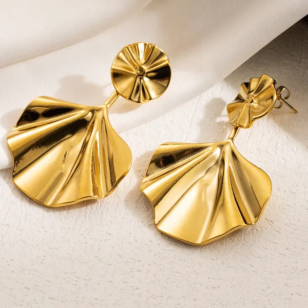 Trendy Ginkgo Leaf Drop Stainless Steel Drop Earrings