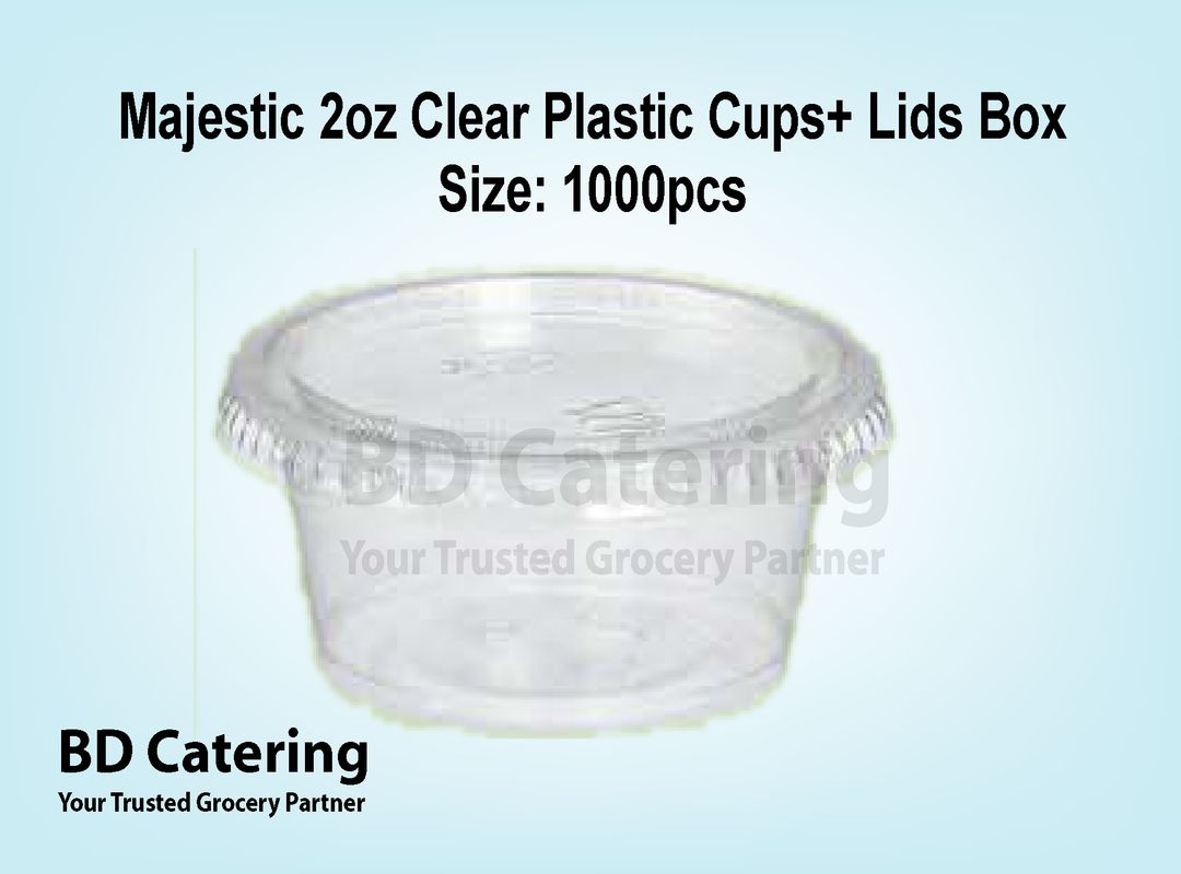 Majestic 2oz Clear Plastic Cups+ Lids Box Size: 1000pcs