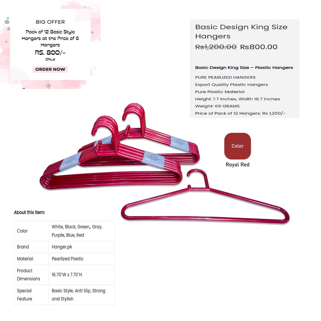 Basic Design King Size Plastic Hangers