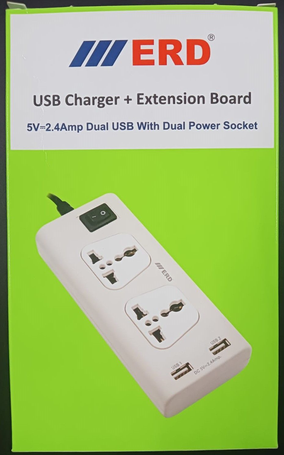 ERD EB-22 USB Charger & Extension Board (1.5Mtr.) 5V-2.4Amp.Dual USB