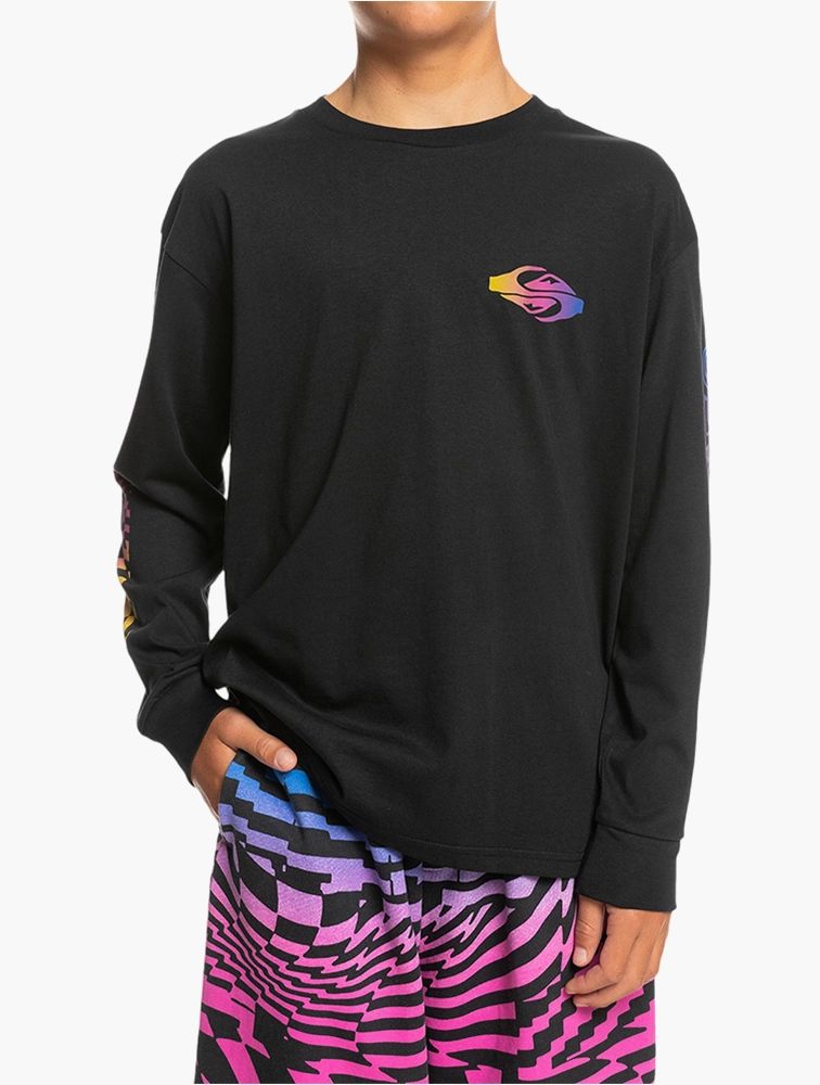 QUIKSILVER Boys Black Graphic Long Sleeve Top