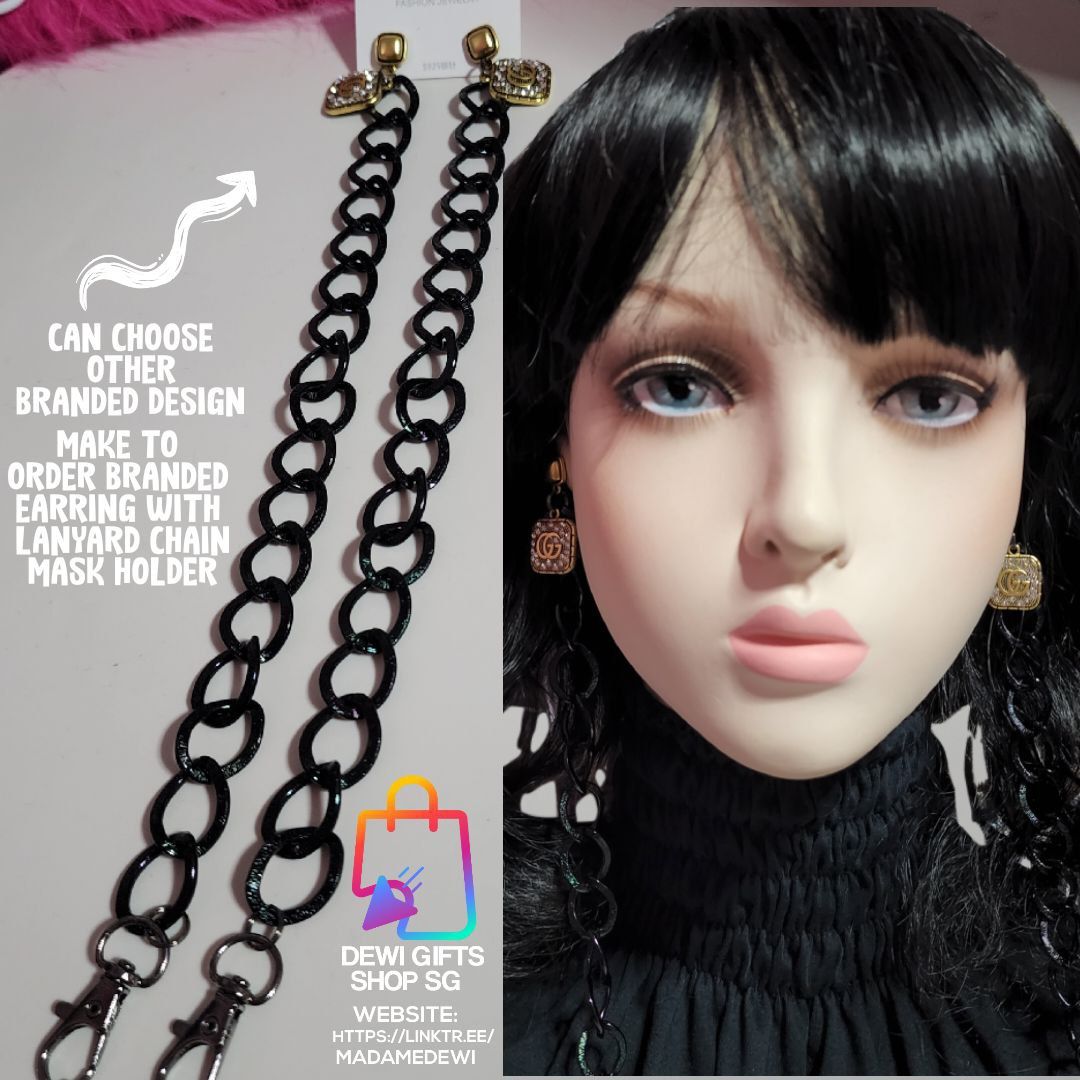 Branded Earring With Lanyard Mask Holder (MTO-Handmade)