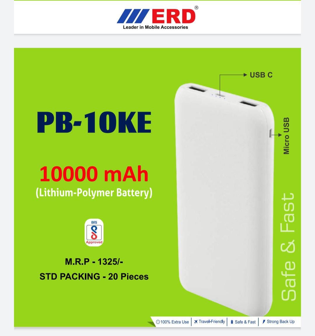 ERD PB-10KE 10000 mAh Powerbank - WHITE