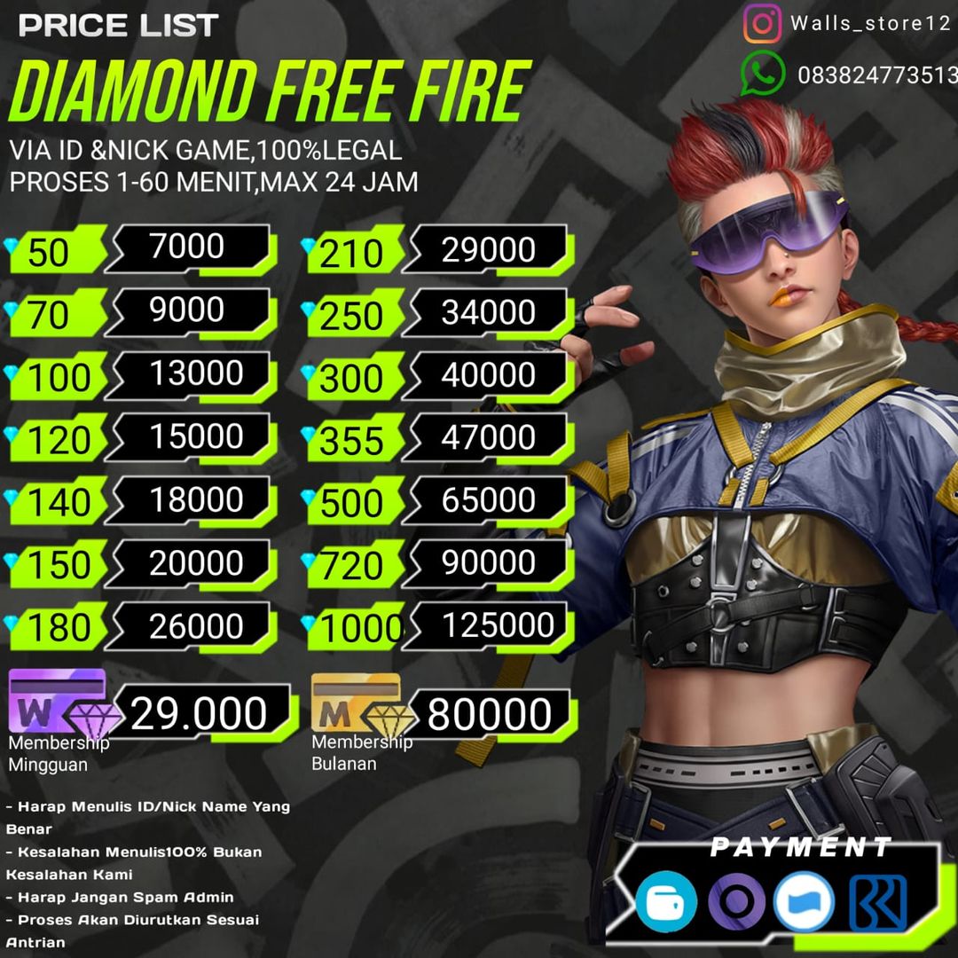 Price list Diamond FREE FIRE 