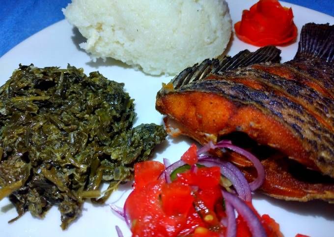 Nshima with Bream Fried Fish Half