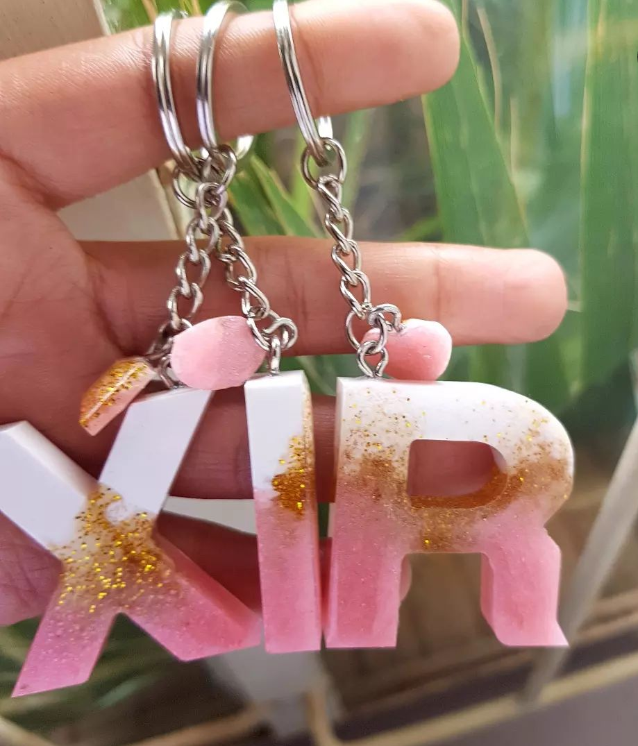 Pink & White alphabet Keyrings