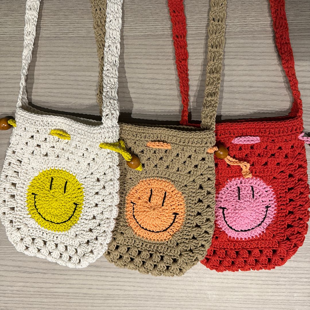 Smiley Drawstring Crossbody Bag