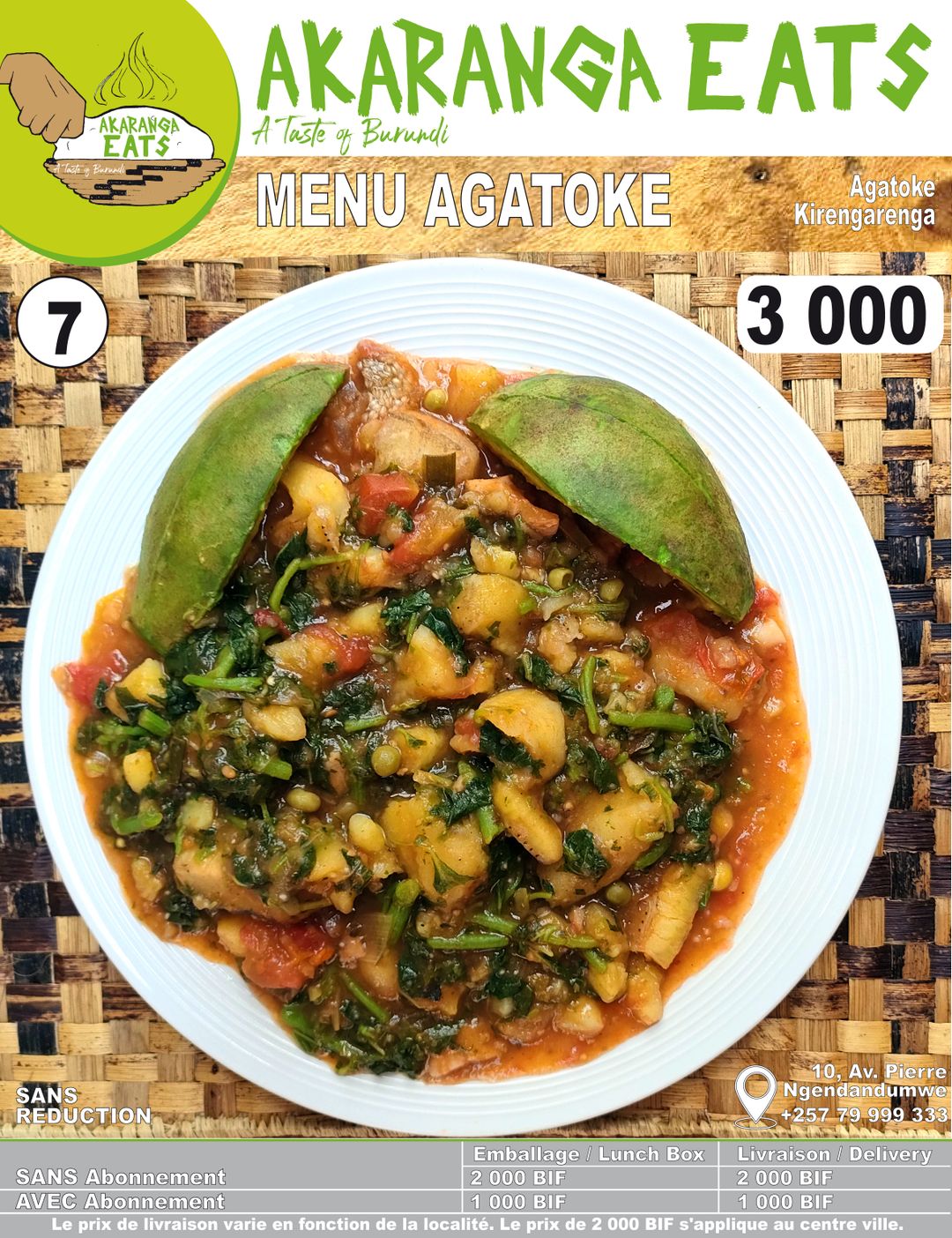 Menu AGATOKE: 3 000 BIF