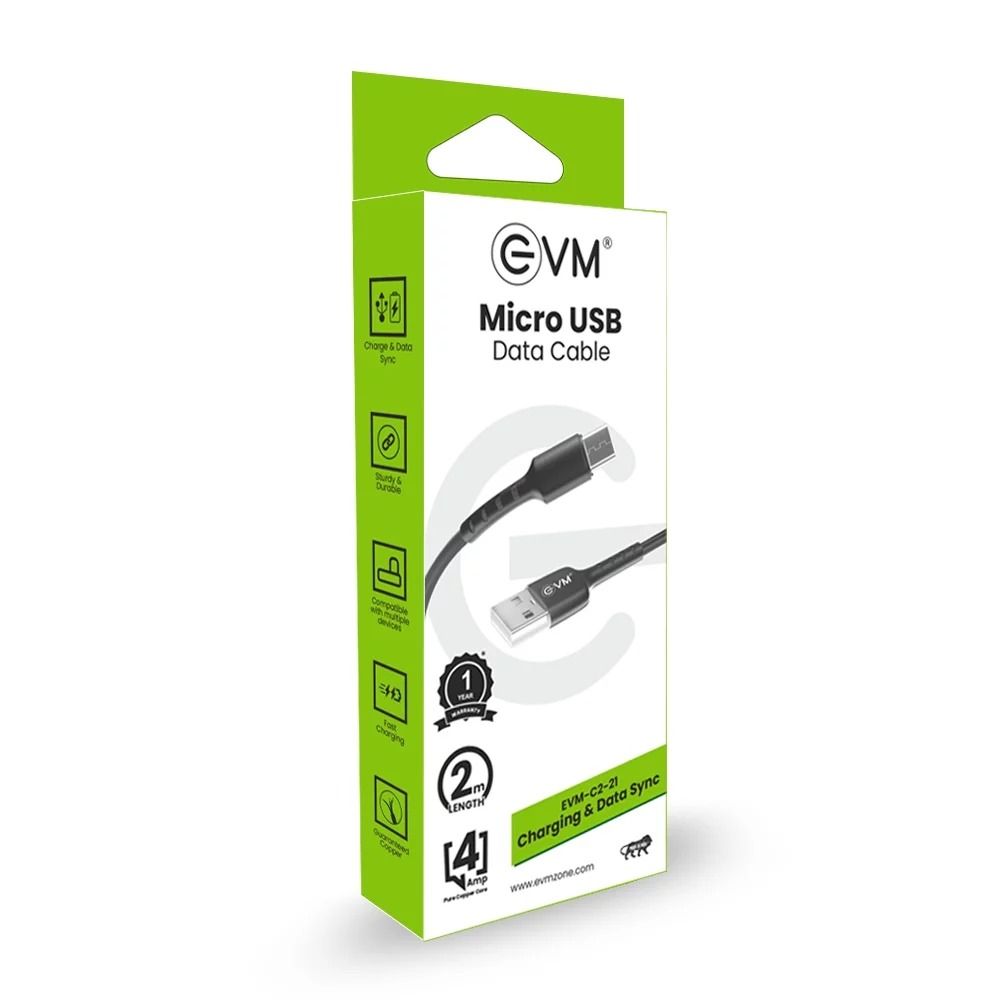 EVM-C2-21 MICRO USB DATA & SYNC CABLE (2 METER, 4 AMP) With GST Bill