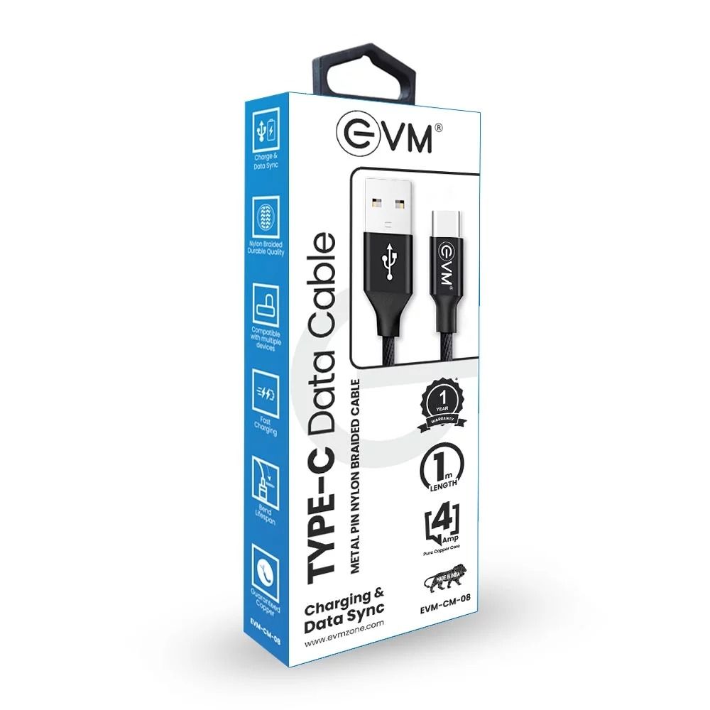 EVM-CM-08 TYPE-C DATA CABLE (1 METER & 4 AMP) With GST Bill