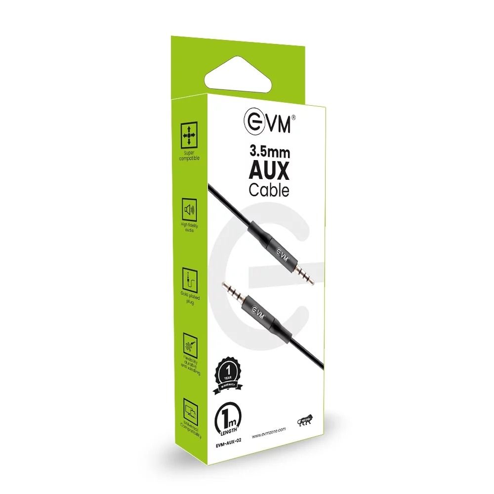EVM-AUX-02 3.5MM 1 METER AUX CABLE With GST Bill