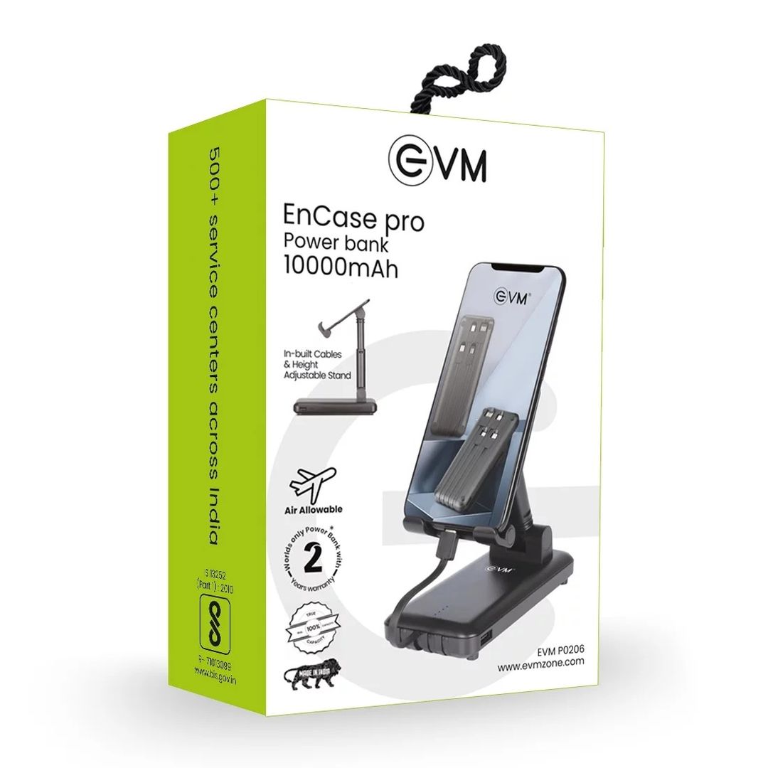 EVM EnCase Pro 10000 mAh Powerbank (With Stand & InBuilt Cables)