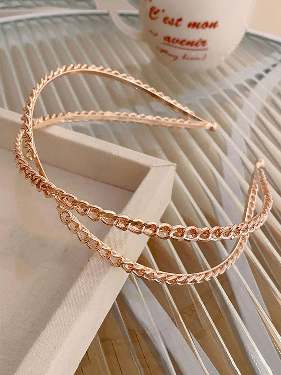 Chain Cross Design Hairband - Rose Gold