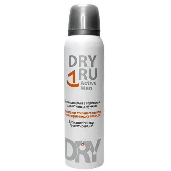 DRY RU Active Men faol erkaklar aeratsiyasi uchun parfyum bilan antiperspirant. 150 ml