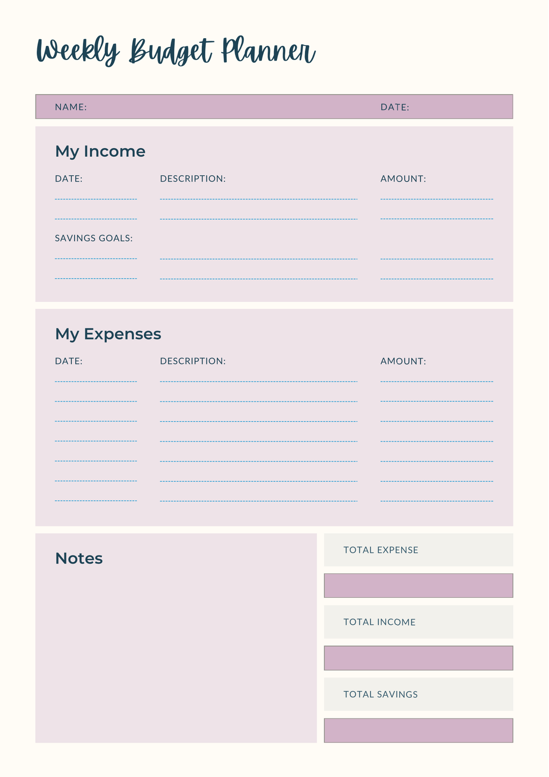 Weekly Budget Template