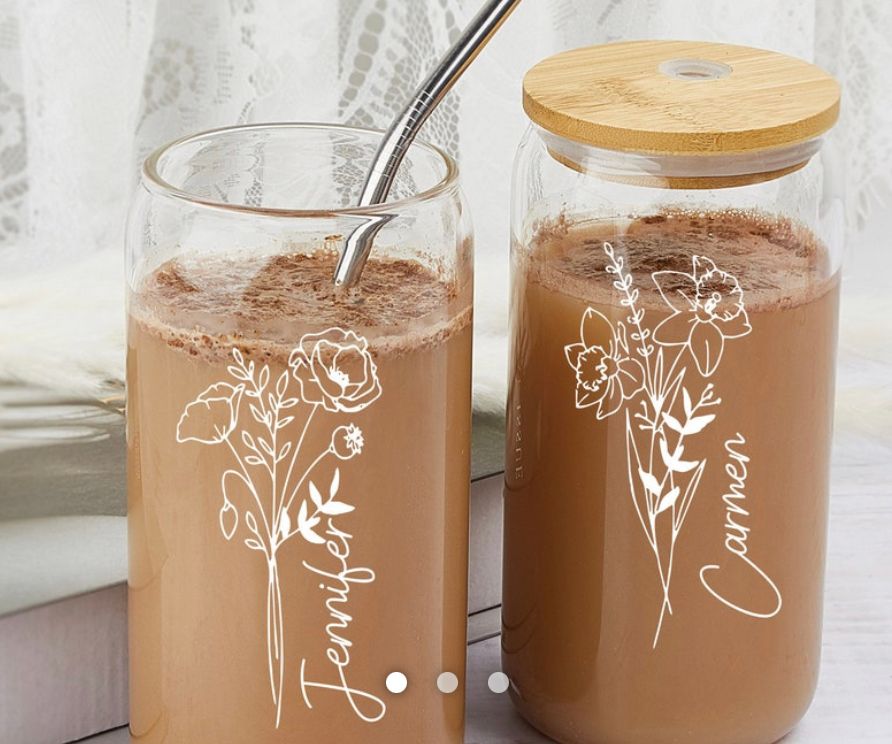 Smoothie Glass with Bamboo lid and glass Straw