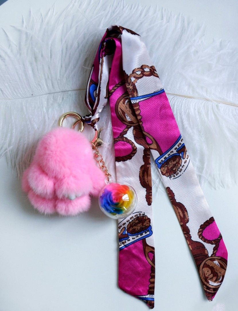 Pink Bunny Rainbow Rose Keychain