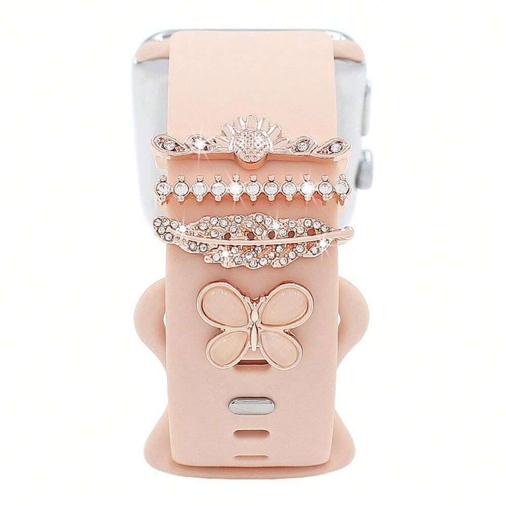 4pcs Watch Rhinestone Band Charm - Rose Gold