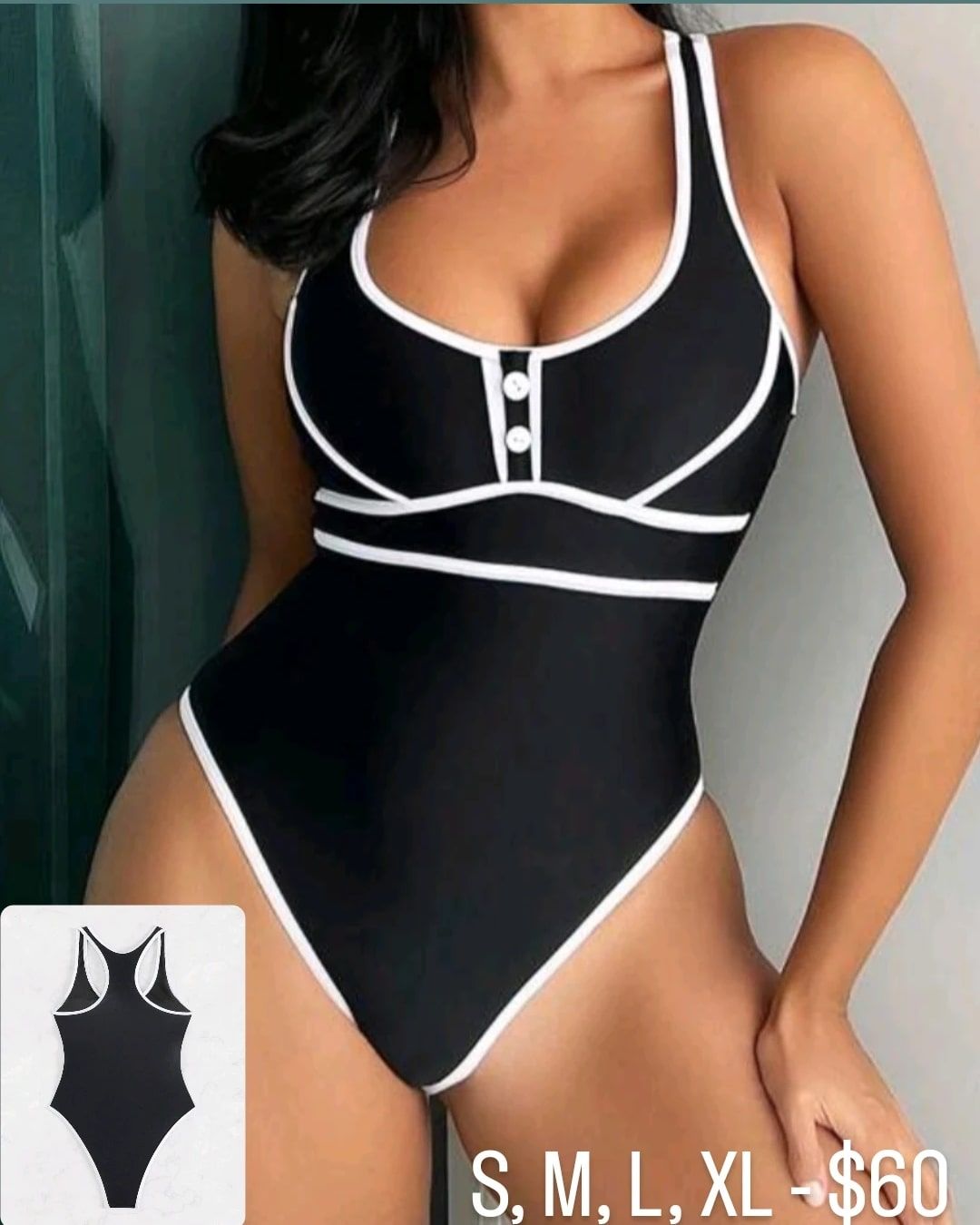 Binding Button Front One Piece Swimsuit