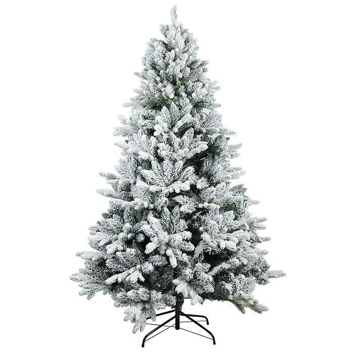 6ft Flocked Snow Artificial Christmas Tree with Foldable Metal Stand