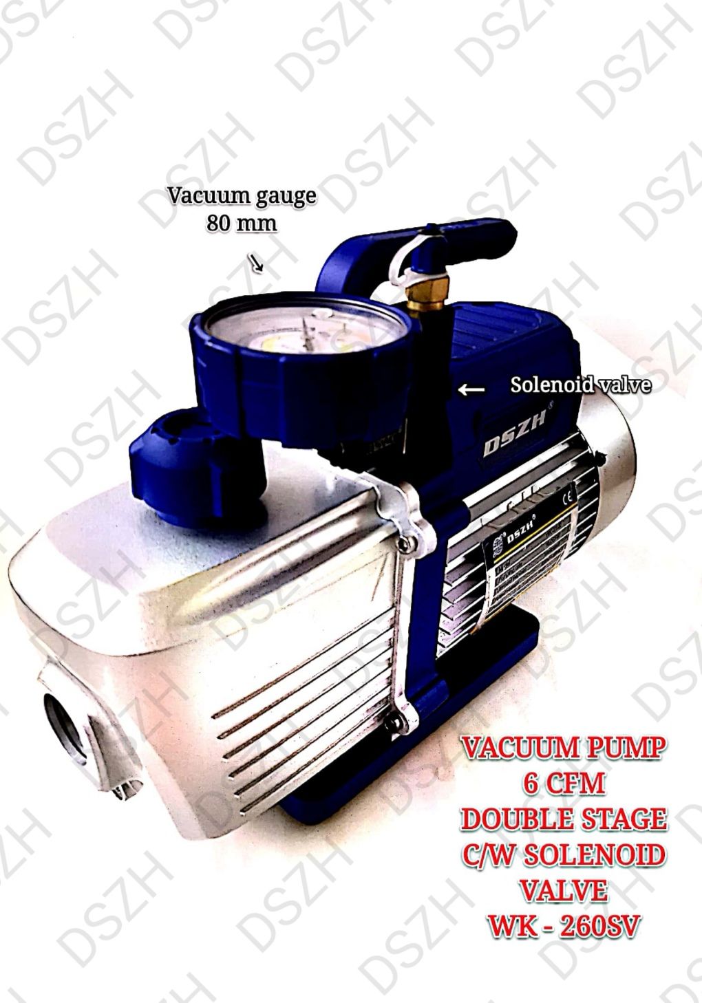 VACUUM PUMP 6 CFM DOUBLE STAGE C/W SOLENOID VALVE WK-260SV