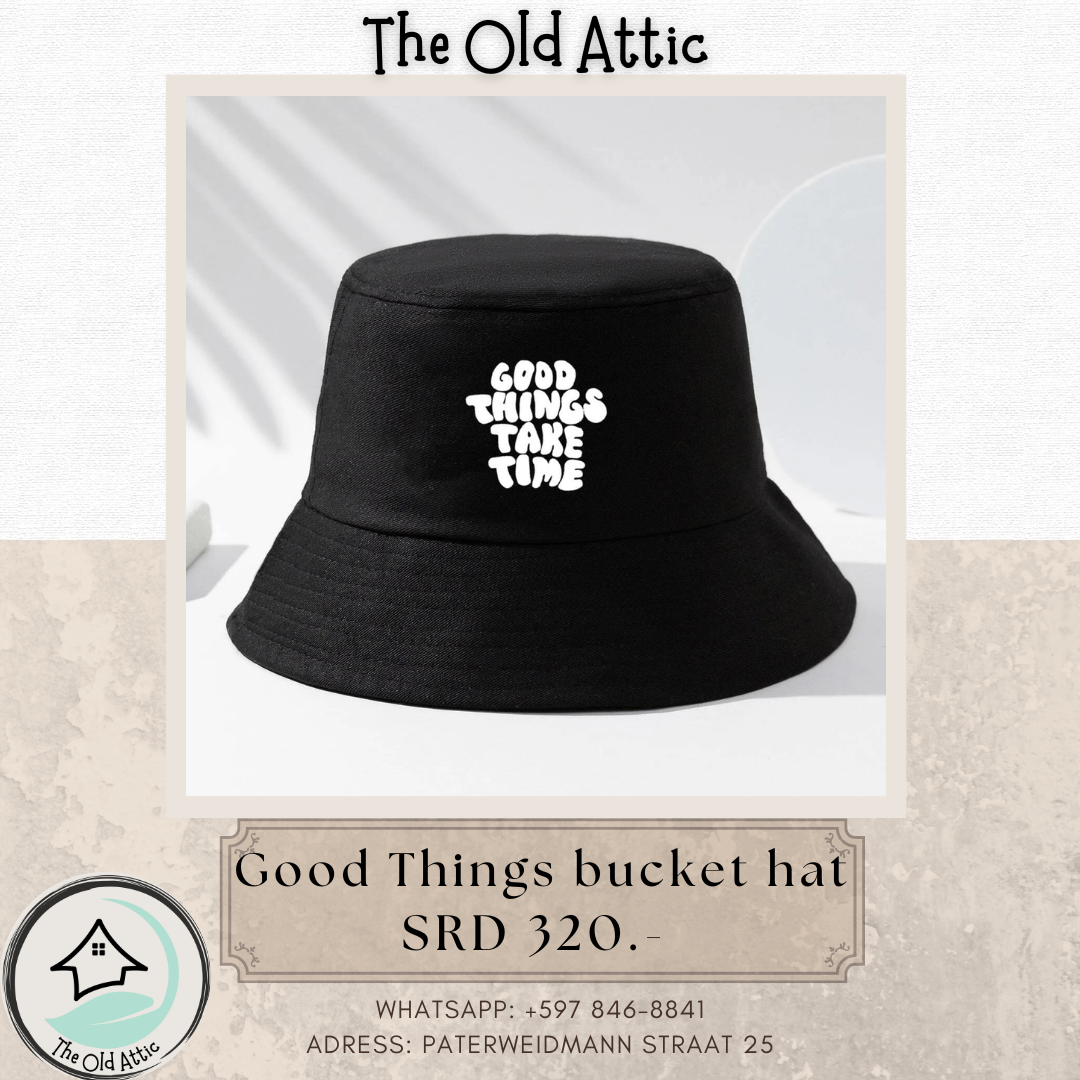 good things take time bucket hat