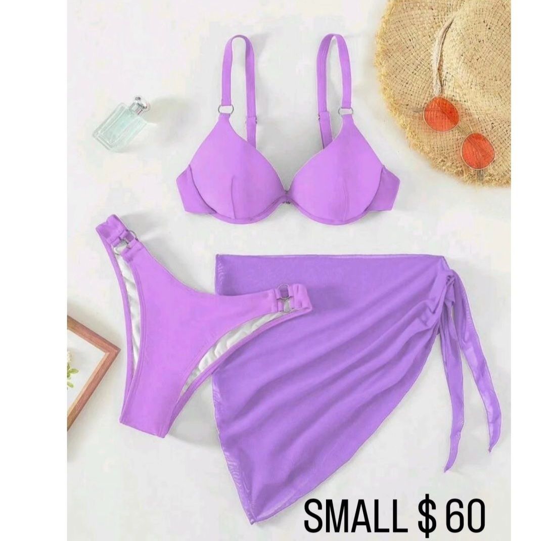 Women's Purple Skirted Swimsuit Set (3 Pieces)