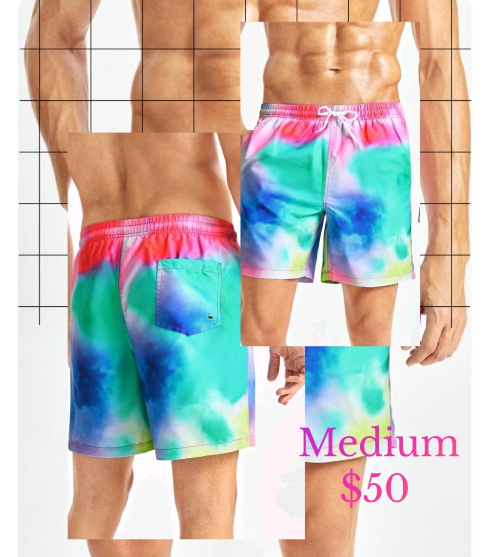 Men Tie Dye Drawstring Waist Swim Trunks