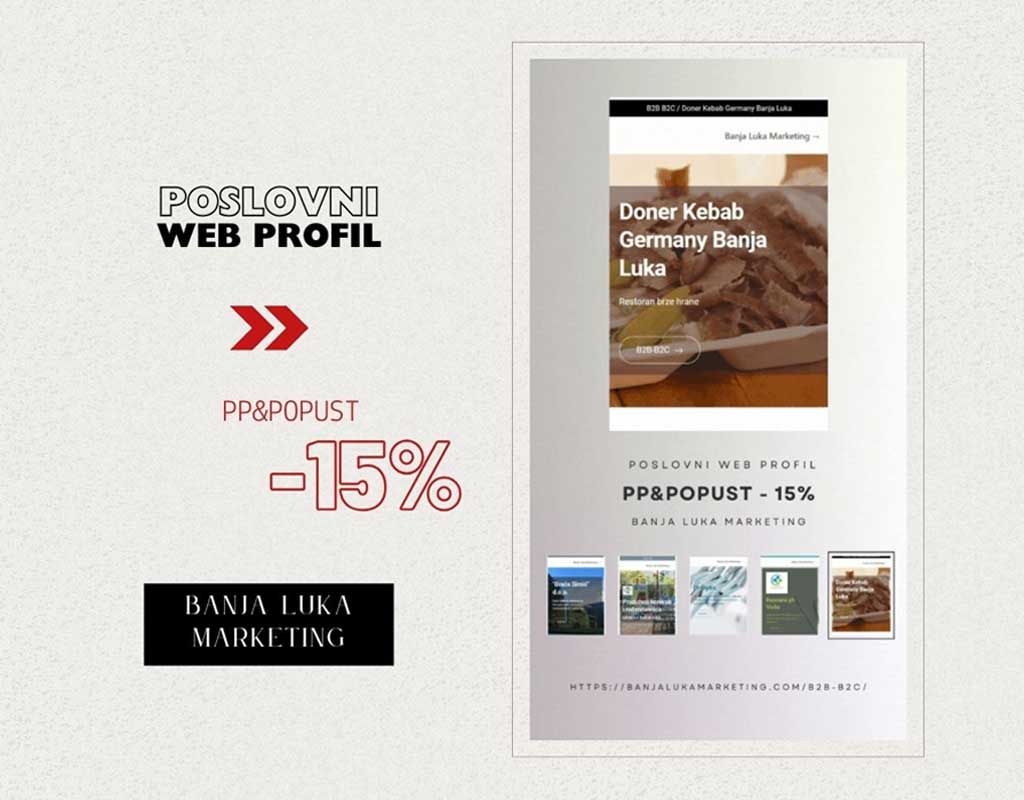 PP&popust kod / -15% na kreiranje poslovnog web profila / Banja Luka Marketing