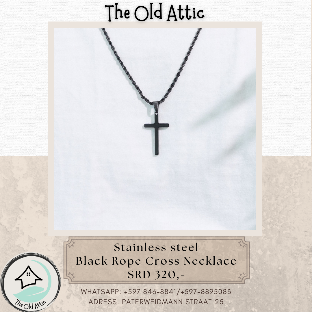 Stainless steel black rope cross  necklace 