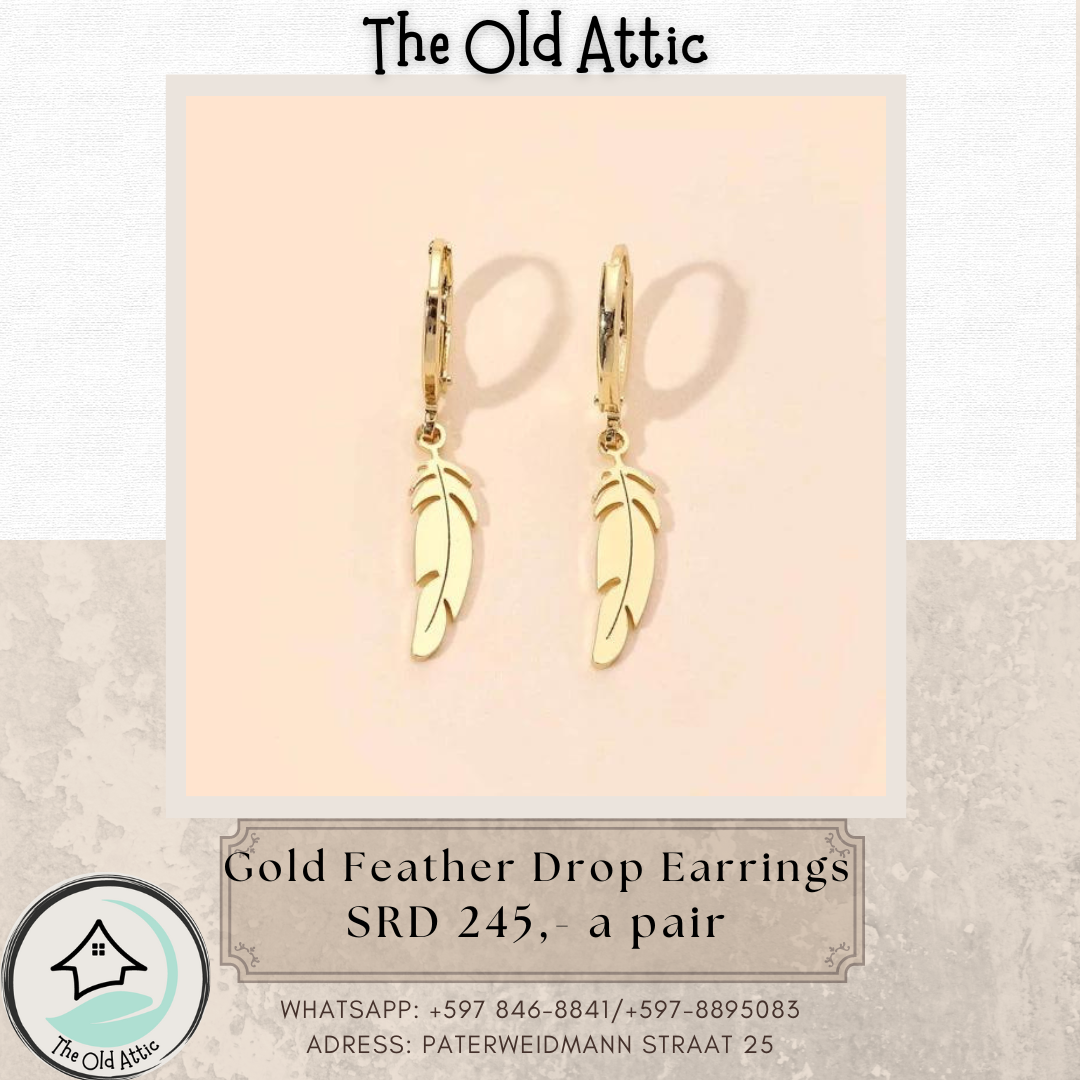 Gold Feather Drop Earrings 