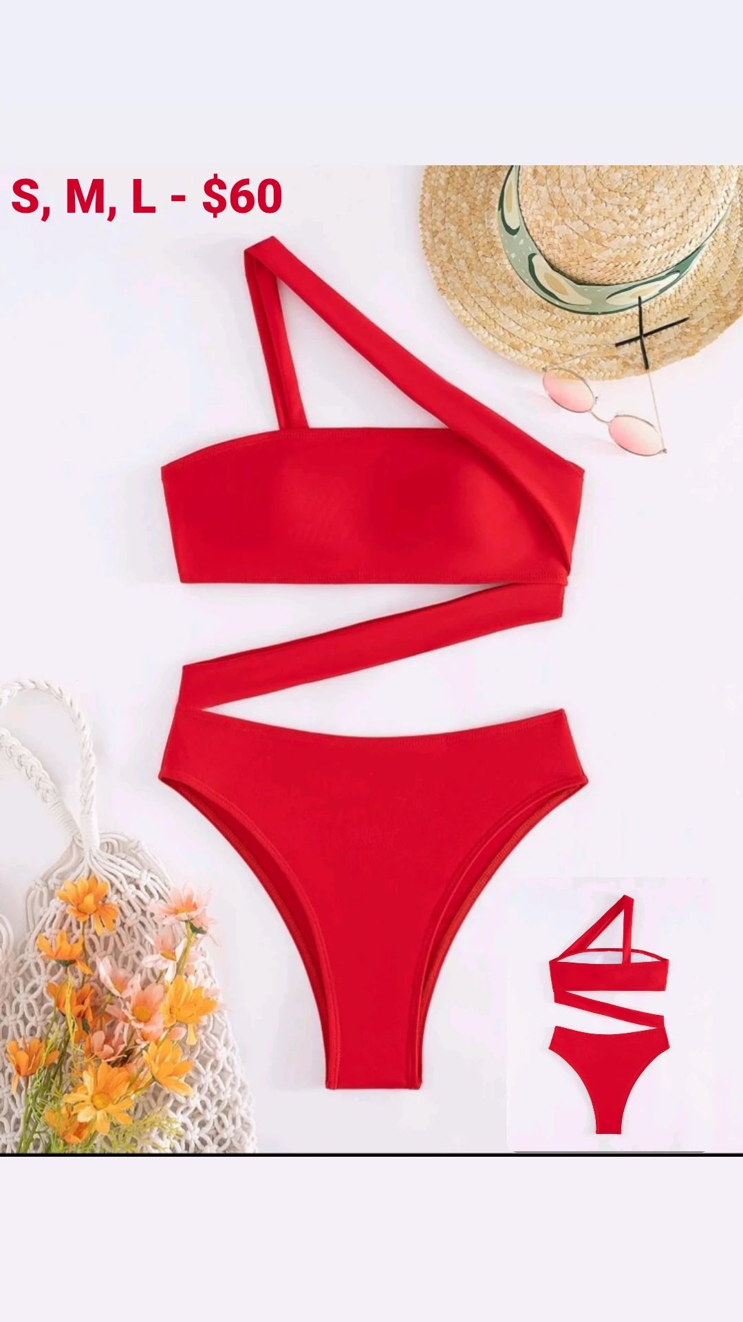 Red One Shoulder One Piece