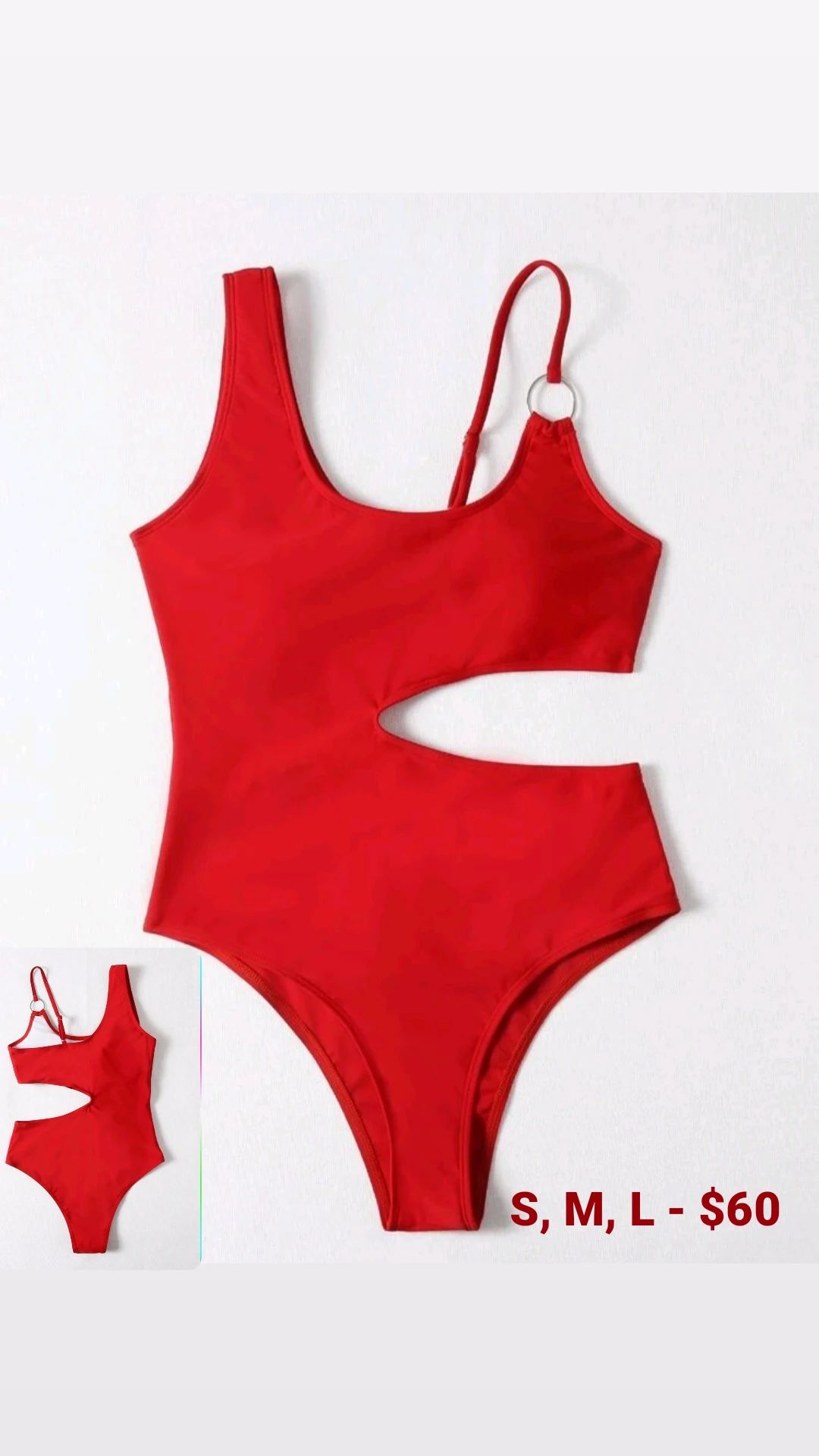 Red W/Ring on Shoulder One Piece Swimsuit