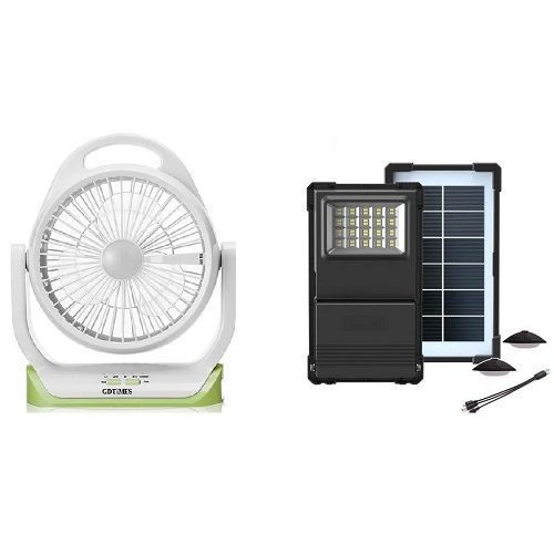 8-Inch Rechargeable Table Fan With 2 DC Bulb + Solar Panel