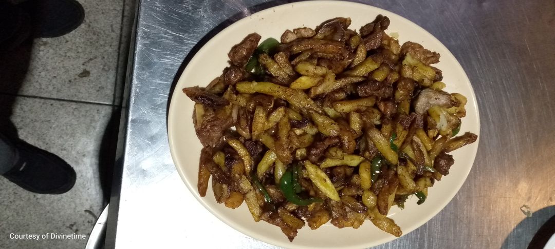 Stir fried pork and Fries