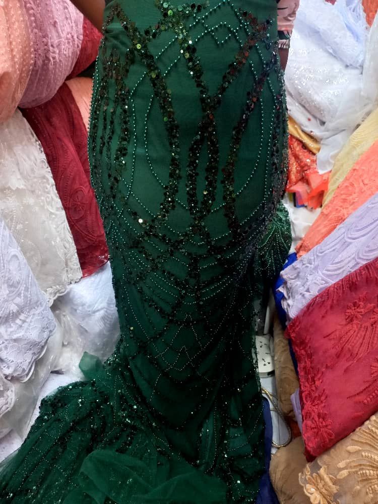 EMERALD GREEN BEADED LACE