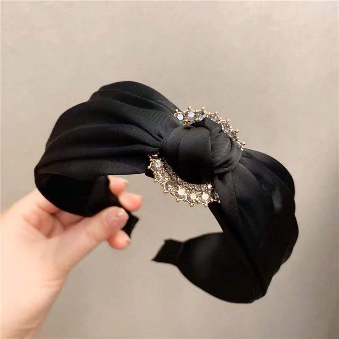 Tie Knot Rhinestone Decor Headband - Black