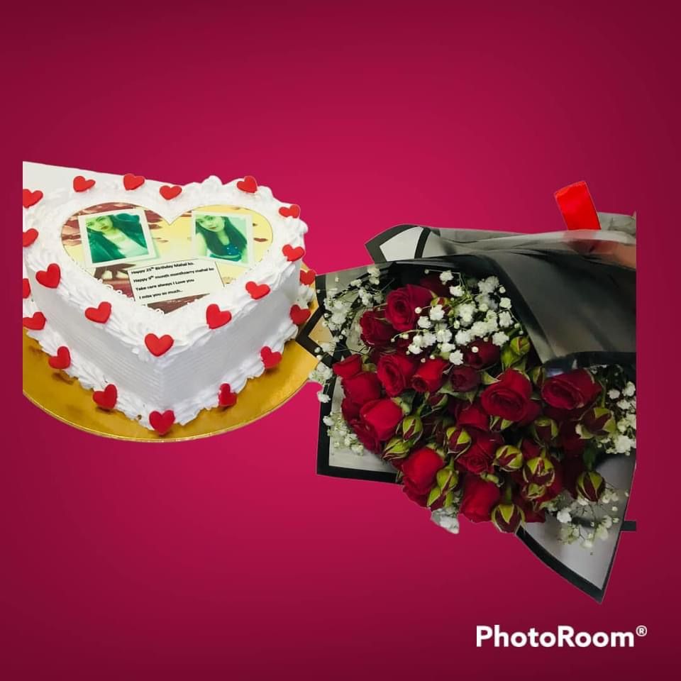 #15 heartcake with bouquet