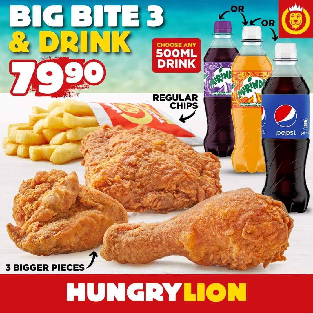 Hungry Lion Big Bite 3 and 500ml Drink