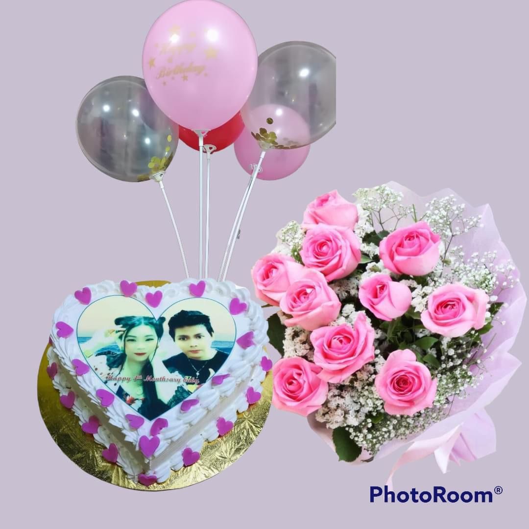 #4 heartcake and pink flower & balloons