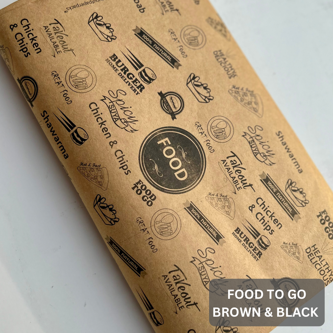 FOOD “TO GO” DELI PAPERS - 12” x 12” / BLACK & BROWN  