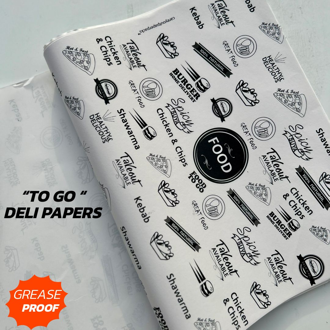 “FOOD TO GO” DELI PAPERS  / BLACK & WHITE