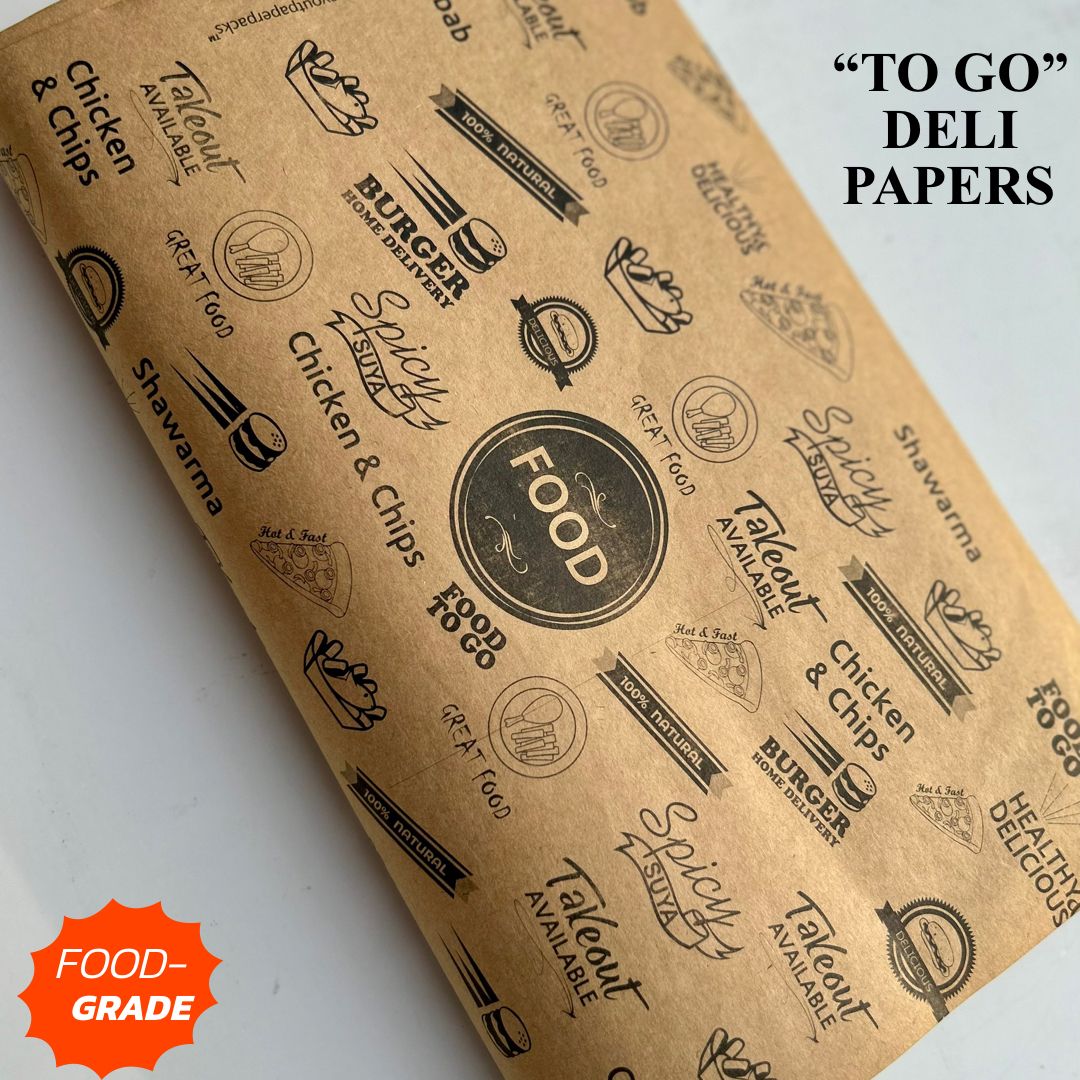 FOOD “TO GO” DELI PAPERS - 8.5” x 12” / BLACK & BROWN  - PACK OF 100 SHEETS 